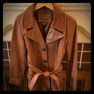 Guess Brown Leather Jacket - Small